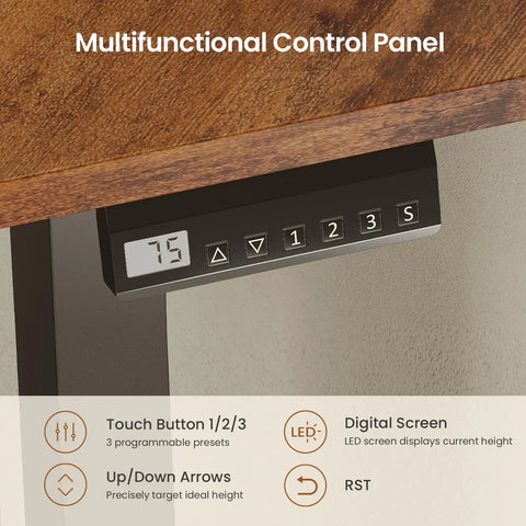 Corner Electric Standing Desk With Drawer 32 Inch compact space saver showing LED display and memory presets control panel.