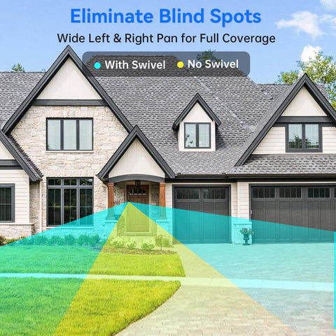 Front view of a house with colored overlays showing wide viewing angles for an Anti Theft Doorbell Mount For Video Doorbell Camera.