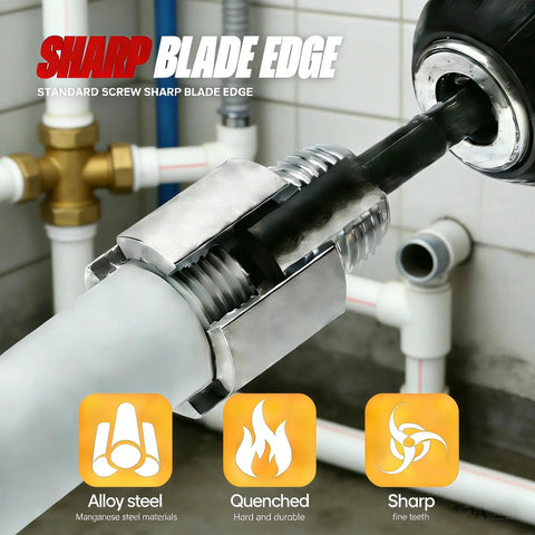 Judelvei 1 2 3 4 And 1 Inch Dual Function Pipe Threading Tool For PVC Plastic Pipes drill attachment with sharp alloy steel edge.