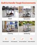 Heavy Duty Rolling Utility Cart 550 Lb Capacity, 2 Tier Service Cart With 360 Degree Swivel Wheels And Brakes On Two Front Casters, Built Tough Plastic Trays, Garage Workshop Organizer Gray used for repair, cleaning and gardening
