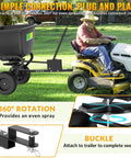 Heavy Duty Tow Behind Broadcast Spreader With 200 Lb Hopper And 13 Inch Pneumatic Tires Adjustable Flow Control attached to mower