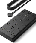 10 Ft Heavy Duty Extension Cord With 13 Hella Spacious Ac Outlets And Dual Usb A Type C Fast Charging Rock Solid Surge Protector Power Strip for gaming and dorm use.