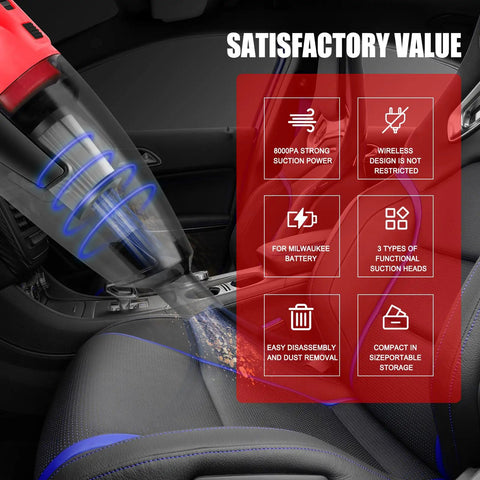 Cordless 120W Handheld Vacuum Cleaner That Is A Beast For Quick Cleanups Compatible With Milwaukee 18V Battery used on car seat