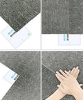 20 Pack Commercial Carpet Tiles 20x20 Inches Reusable Carpet Squares With Stickers PVC Backed Floor Tiles For Home Office Light Gray No Slip Waterproof Durable Easy Install DIY Friendly And Large Coverage showing interlocking design with hands adding stability.