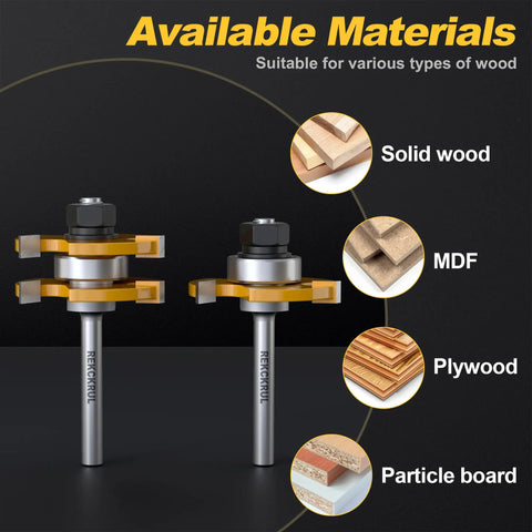 Two Pack Tongue And Groove Router Bit Set With One Quarter Inch Shank And Three Teeth For Clean Precise Tongue Groove Joints image
