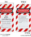 Heavy Duty Lockout Tagout Tags With Nylon Zip Ties Osha Compliant Danger Do Not Operate Signs, 3x5.5 in, PVC, industrial safety use.