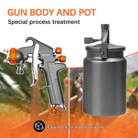 Heavy Duty Siphon Feed Air Spray Paint Gun With 1.8Mm Needle And 1000Cc Aluminum Pot showing gun body and aluminum pot.
