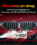 Red car with Red Rhinestone License Plate Frame Sparkly Bedazzled Stainless Steel Holder Fits Standard 12.25 By 6.25 Inch Plates