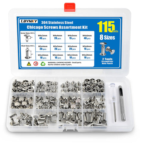 Leather Craft Chicago Screw Kit With 115 Sets Of 304 Stainless Binding Screws And Posts, DIY Friendly Pro Grade, storage box