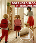 Children and dog running on carpet with Double Sided Rug Gripper Tape for Carpets and Hardwood Floors 2 Feet By 5 Yards Three Inch Core