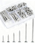 Wood Screws Assortment Kit For DIYers, 150 Pcs Self-Tapping Phillips Screws In 6 Sizes For Wood, organized in a plastic box