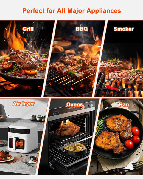 Wireless Meat Thermometer With Smart Timer And App Control for Grill, BBQ, Smoker, Air Fryer, Ovens, and Pan usage