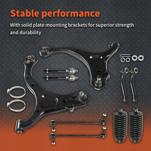 Labwork 10pc front suspension kit with control arms, ball joints, tie rod ends, sway bar links for Santa Fe 2007-2012