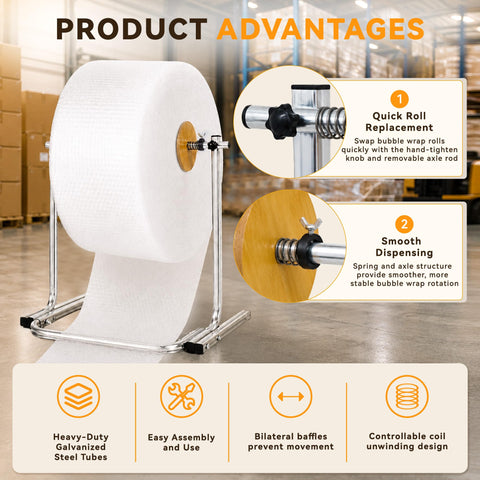 Heavy Duty Manual Bubble Wrap Roll Dispenser For Shipping Supplies Moving Tasks And Small Biz Packing With Safety Cutter And Nonslip Base Pack Like A Pro No Sweat Shipping with galvanized steel frame.