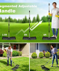 Angled Design Lawn Leveling Rake With 30 By 10 Inch Stainless Steel Head And 70 Inch Adjustable Handle displayed in garden use