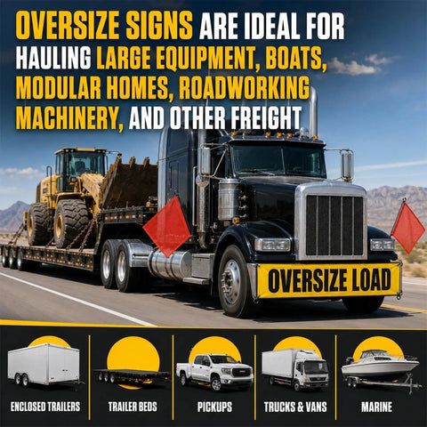 Truck with Complete 37 Piece Oversize Load Sign Kit With 4 Oversize Load Banners 8 Red Flags 8 Orange Flags 16 Magnets And Storage Bag