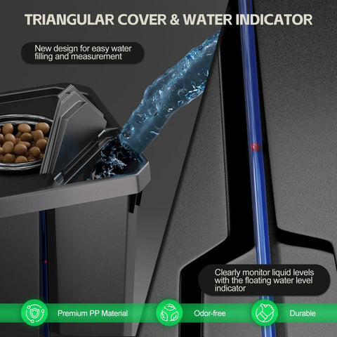 Deep Water Culture Hydroponics Grow System With Top Drip Kit For Home Growers showing water cascading into triangular cover.