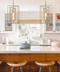 Gold Pendant Light Chandelier For Kitchen Island With Adjustable Framework And Rotatable Geometric Shade Brushed Gold Finish