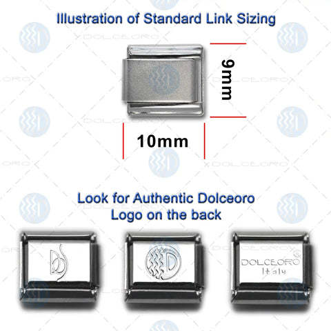 Diagram of 10x9mm stainless steel charm link with V Initial Charm Letter For 9mm Charm Links Stainless Steel Necklace Pendant Component Traditional Italian Modular Link Go To Must Have 9mm Link Chains Durable Silver Tone Jewelry Accessory.