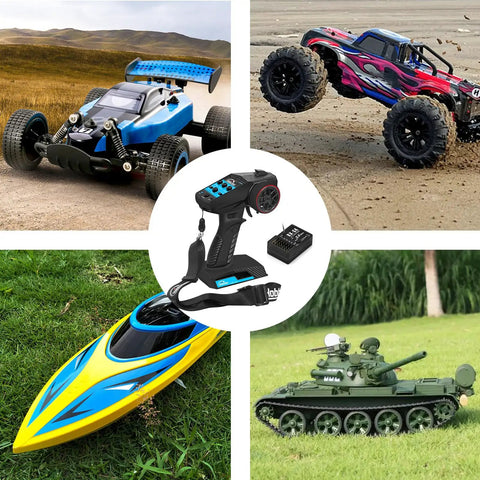 2.4G RC Radio System With 4CH Transmitter Receiver And Lanyard Anti Jamming Remote Controller For RC Cars Crawler Boats Blue
