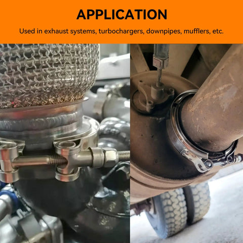 V Band Clamp With Flanges Stainless Steel 304 Quick Release Kit in auto exhaust application, no gasket needed, secure weld.