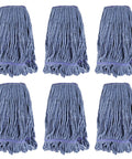 Real Deal Rock Solid Top Shelf Commercial Heavy Duty Wet Mop Heads 6 Pack Looped Cotton String Refills in blue color.