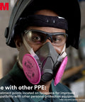 Person wearing Half Facepiece Reusable Respirator 6100 NIOSH Approved with Four Point Harness for Painting and Sanding