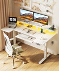U Shaped Electric Standing Desk With Keyboard Tray And Monitor Stand, 55 Inch Adjustable Sit Stand Table, White Home Office Setup