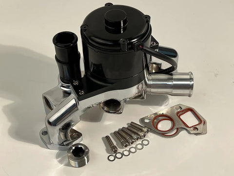 Badass High Flow Aluminum Electric Water Pump For Ls1 Ls2 Ls3 Ls6 Engines Featuring Chrome Polished Finish And Direct Bolt On Track Ready 35 Gpm Upgrade For Street Cars with mounting hardware.
