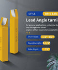 Front view of two yellow BR-6/BL-6 carbide-tipped lathe cutters with silver tips, 1/2" shank