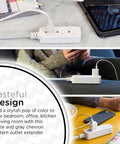 Designer Mini 3-Outlet Power Strip With 18 Inch Braided Cord Grounded Adapter Low Profile Flat Plug ETL Listed White Gray in use