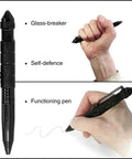 Pen from 10 In 1 Emergency Survival Kit with glass-breaker, self-defense grip, and writing function, waterproof case