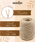 2mm Natural Jute Twine Rope 164 Ft Eco Friendly DIY Crafting String shown in coil with product specifications