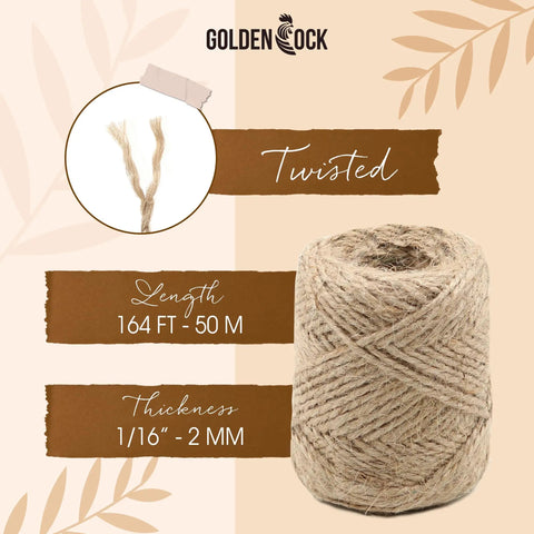 2mm Natural Jute Twine Rope 164 Ft Eco Friendly DIY Crafting String shown in coil with product specifications