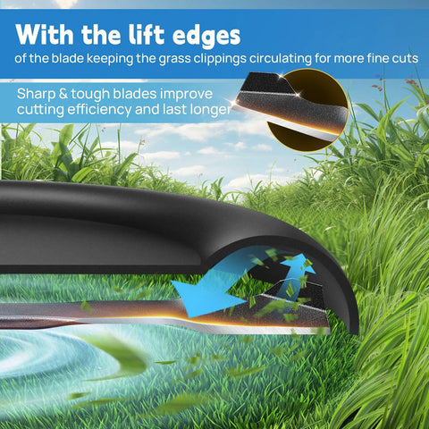 Side view of 21 Inch Mulching Lawn Mower Blade For Cub Cadet MTD Craftsman Troy Bilt TB110 TB200 with grass clippings illustration