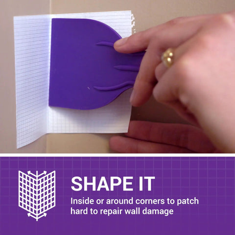 Applying 6 Inch By 6 Inch Flexible Self Adhesive Wall Patch Three Pack For Patching Holes Cracks And Corners On an Indoor Wall