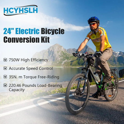 Cyclist using 24 Inch Electric Bicycle Conversion Kit with 750W Front Wheel and 36V System on scenic road
