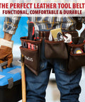 Oil Tanned Leather Tool Belt Pouch Bag For Carpenters Construction Workers Handyman Electricians With Ample Tool Pockets