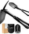 Folding Camping Shovel 22.8 Inches Offroad Ready Survival Shovel Crafted From High Carbon Steel Black Lightweight EDC Entrenching Tool with case.