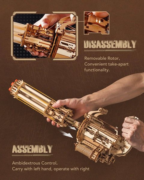 3D Wooden Puzzle Set For Adults With Rotating Barrel Machine And 412 Pieces Dual Trigger Action Realistic Firing Mechanism Interactive Desktop Toy Awesome Gift For Adults And Teens, wooden assembly