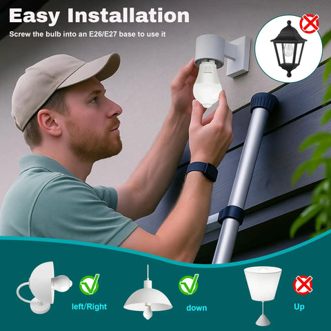 4 Pack Motion Sensor LED Light Bulbs 12W 100W Equivalent Auto On Off Indoor Outdoor Dusk Till Dawn Security Lighting For Porch Garage Basement Hallway Stairs installed in E26/E27 wall fixture
