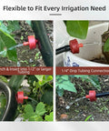 Pressure Compensating Drip Irrigation Emitters 4 GPH Self Cleaning Constant Flow Heads installed in garden setup