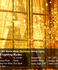 240 LED 88ft Connectable String Lights Indoor Outdoor Warm White Fairy Lights illuminating a window with timer and memory features.