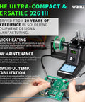 Pro Grade 60W Digital Soldering Station Kit with two handy helping hands, showing temperature control and circuit board soldering.