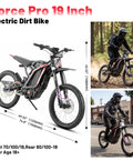 Badass 10000W Electric Dirt Bike For Adults With 72V 35Ah Battery Offering 52 Mile Range And Rugged Full Suspension System Featuring Dual Hydraulic Brakes For Dope Off Road Adventures; side view showcasing its dimensions and features.