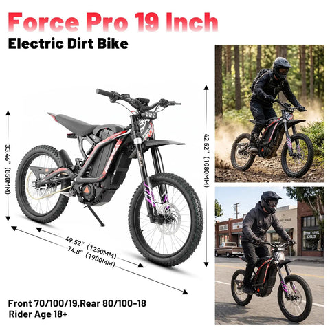 Badass 10000W Electric Dirt Bike For Adults With 72V 35Ah Battery Offering 52 Mile Range And Rugged Full Suspension System Featuring Dual Hydraulic Brakes For Dope Off Road Adventures; side view showcasing its dimensions and features.
