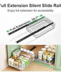 Heavy Duty Stainless Steel Pull Out Cabinet Organizer Two Pack with full extension slide rails and accessible storage for spices.