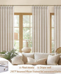 Natural Linen Blend Heavy Fall Curtains 86 Inches Long For Bedroom And Living Room, Pinch Pleated Custom Track System installed in living room