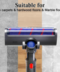 Image of Soft Roller Vacuum Head For Cordless Dyson V7 V8 V10 V11 V15 Hardwood Floor Attachment on various flooring types.