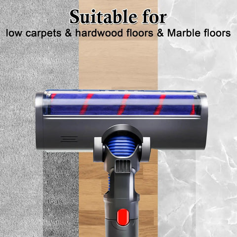 Image of Soft Roller Vacuum Head For Cordless Dyson V7 V8 V10 V11 V15 Hardwood Floor Attachment on various flooring types.